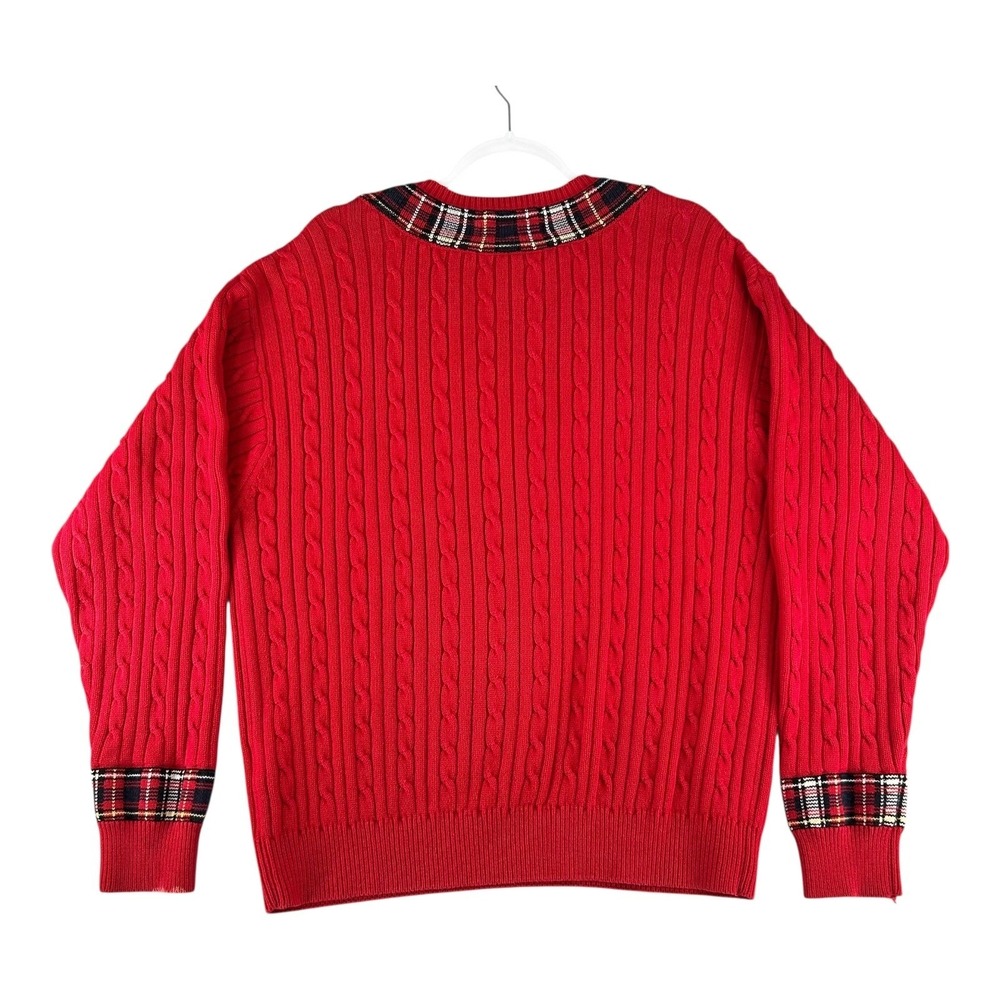 Tommy Hilfiger Golf Chunky Cable Knit V Neck Sweater Y2K Fisherman Mens Large - Picture 8 of 9
